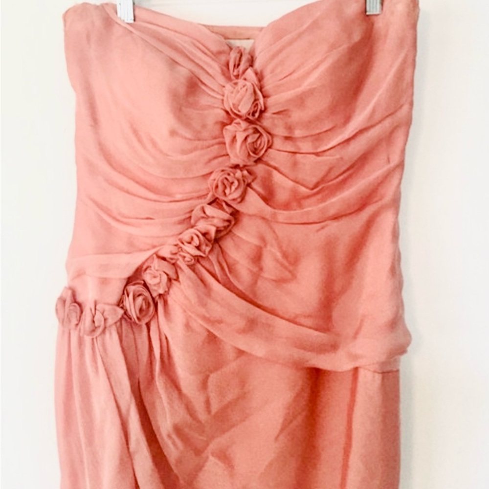 Montage by Mon Cheri Peach Silk Strapless Dress